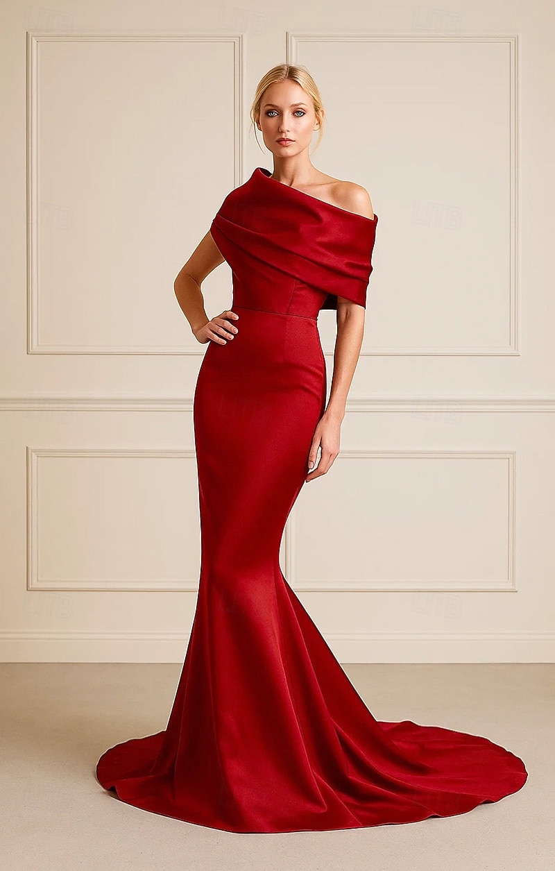 Mermaid Trumpet Sweep Brush Train Prom Dresses Evening Gown Ball Gown Formal Dress Elegant Sleeveless Off Shoulder Wedding Formal Pink Dress Stretch Satin with Pleats 2026 - $195.99 –P4