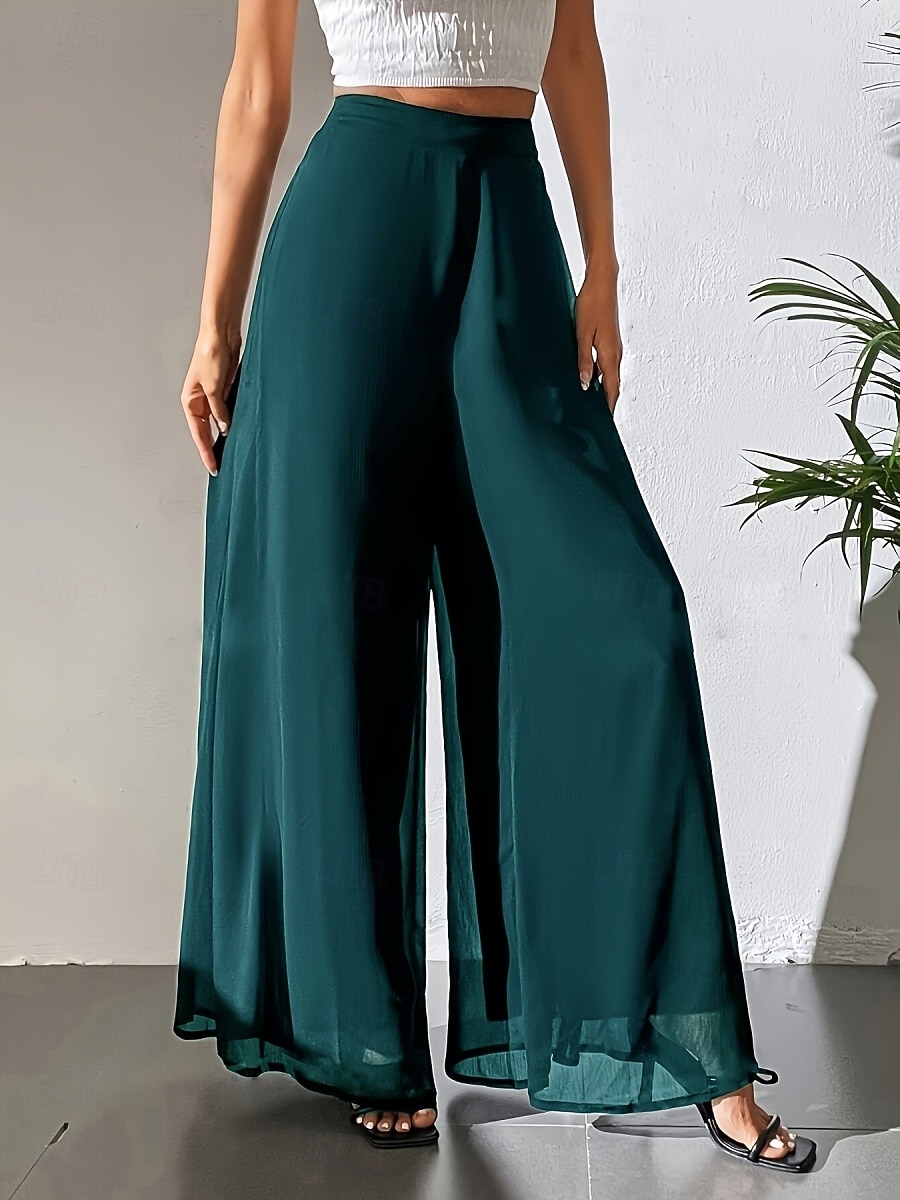 Mulheres Perna larga chinês Moda Roupa de rua Básico Comprimento total Cintura Alta Tecido Cintura elástica Confortável Macio Com Stretch Ao ar livre Rua Casual Marron Escuro Vinho Preto Branco Verão de 2025 por $26.99 –P12