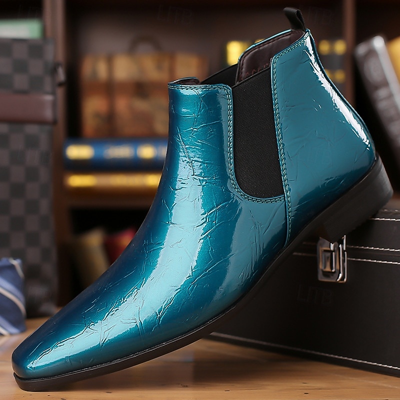 Botas Chelsea masculinas com relevo dourado – botas de cano curto de couro sintético com acabamento brilhante, sapatos formais elegantes para casamentos, festas e apresentações no palco de 2025 por $42.99 –P3