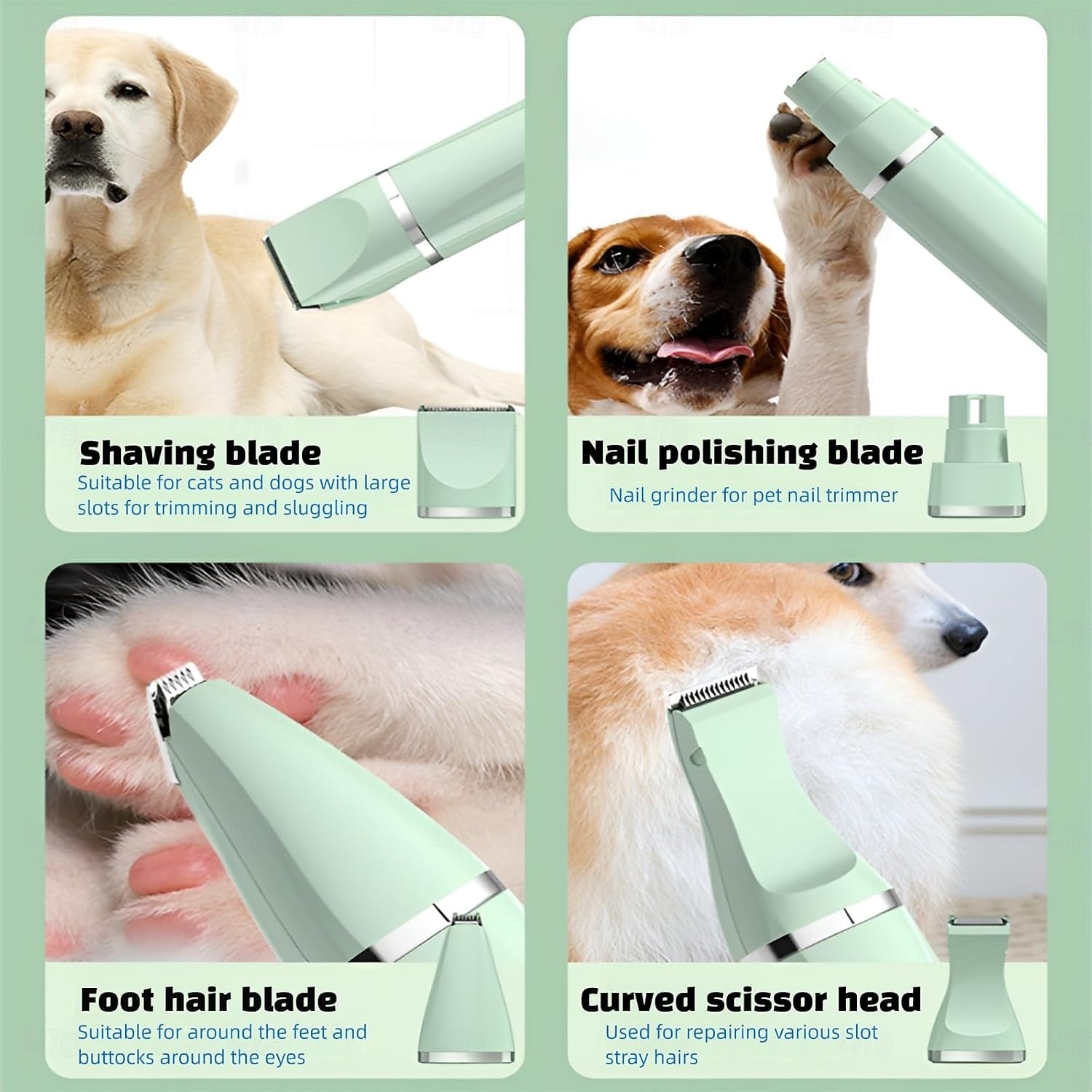 Profesjonelt 4-i-1 oppladbart hundeklippesett, støysvak trådløs kjæledyrklipper for ansikt, poter, ører, tånegler, katt &trimmer for smådyr 2025 - $35.99 –P4