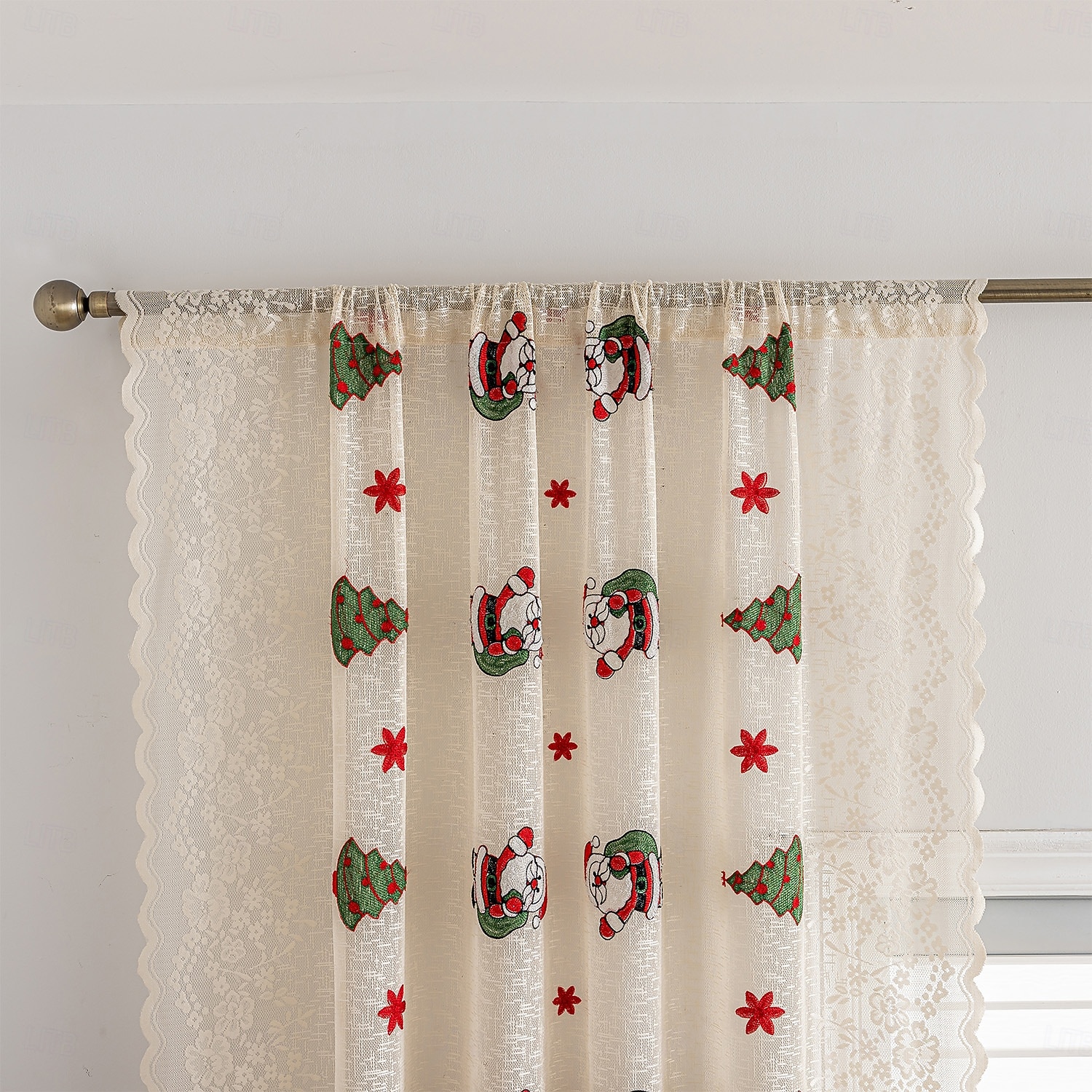 Julbroderade utskurna gardiner, julgardiner för vardagsrum och sovrum, färdiga i europeisk-amerikansk stil 2025 - $9.49 –P11