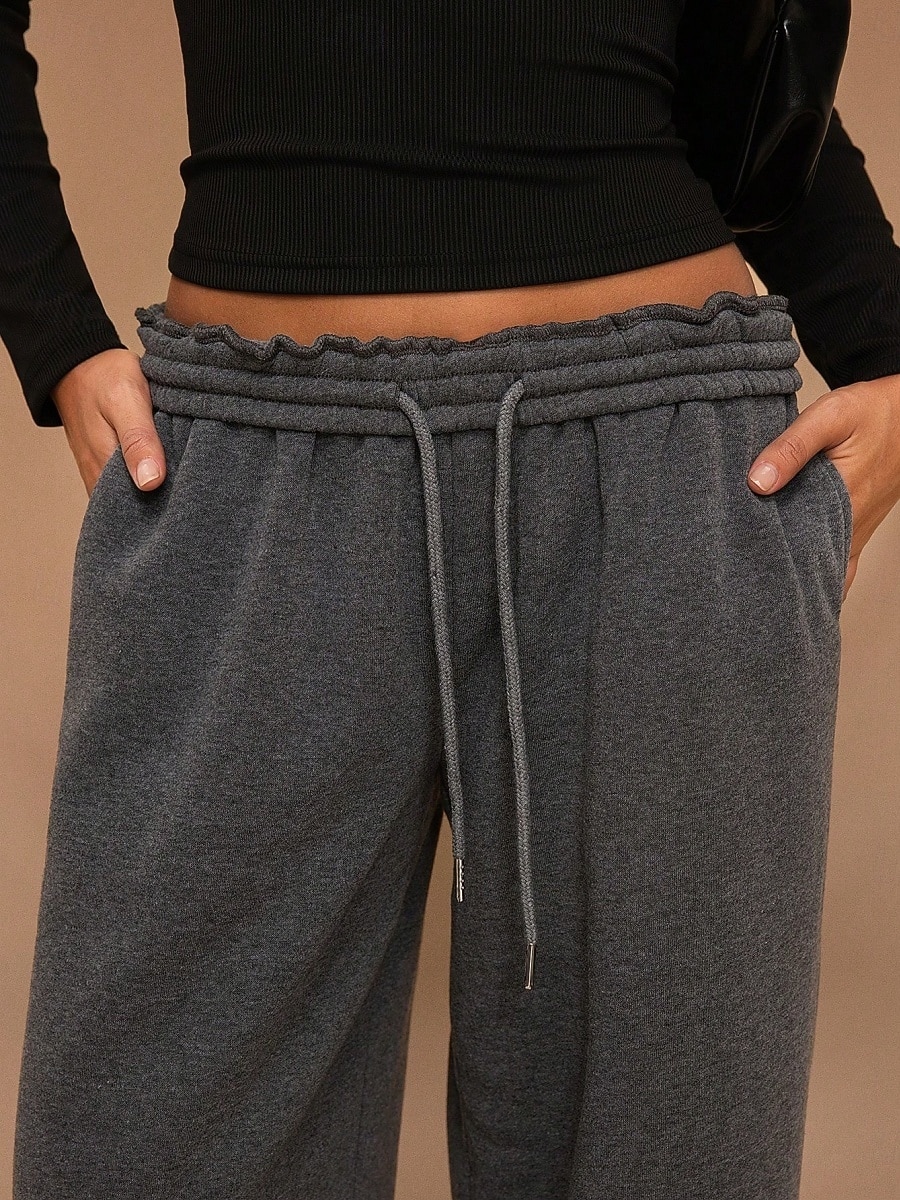 Femmes Joggings Jambe large Chinos Mode Streetwear Occasionnel Longueur complète Taille haute Uni Ceinture Élastique Confortable Doux Élastique Extérieur Rue Gris clair Noir Blanche Rouge Ét de 2026 ? $29.99 –P8