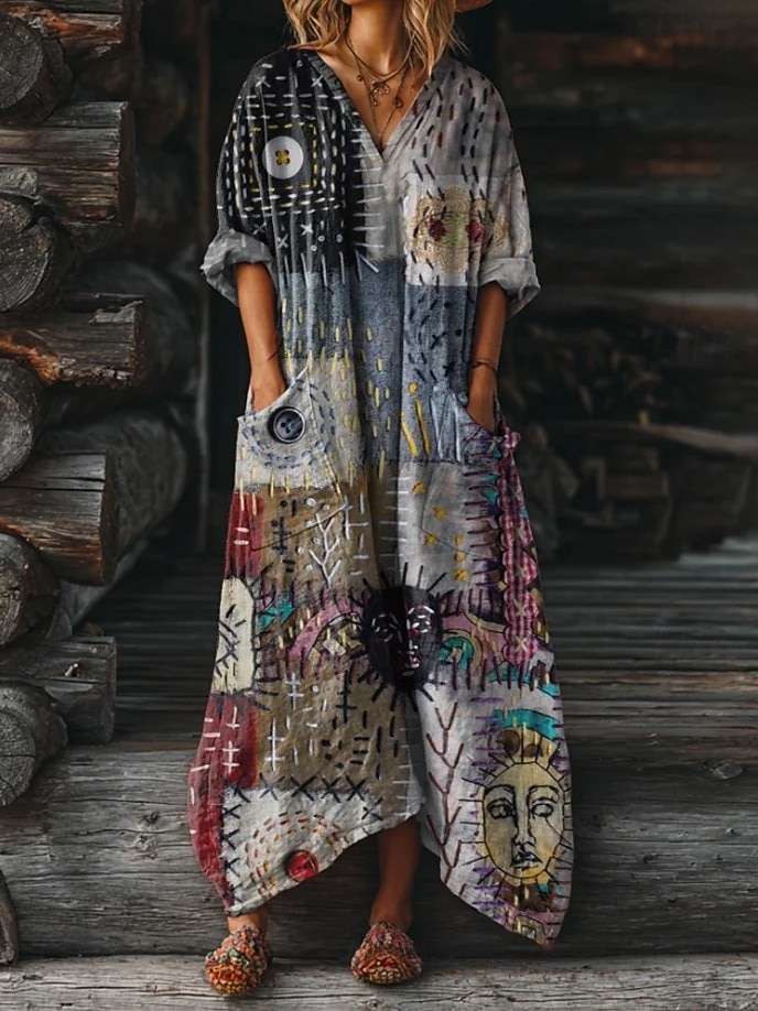 Women's Maxi Dress Boho Sundress A Line Dress Vacation Casual  Birthday Daily Holiday Loose Fit Floral Long Sleeve V Neck Yellow Red Blue Purple Spring Fall 2026 - $37.99 –P1