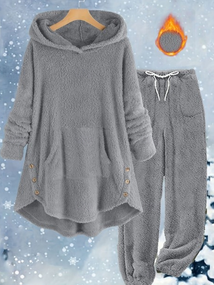 Femmes Ensembles de Pantalons manche longue À capuche Uni Mode Streetwear Quotidien Occasionnel Quotidien Noir Blanche Jaune Printemps Coupe Ample de 2026 ? $49.99 –P6