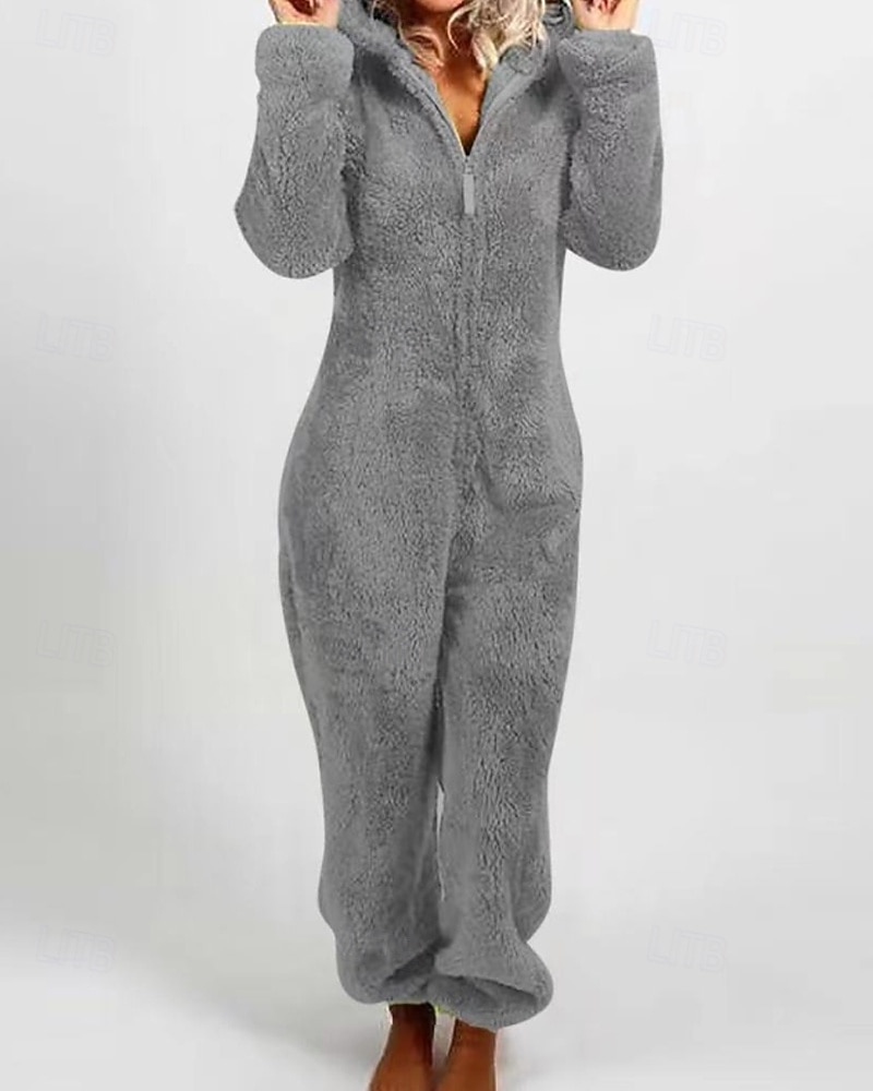 Damskie Normalny Kombinezon Moda miejska Jednokolorowe Długi rękaw Kaptur Zamek Urlop Codzienny Luźna Czarny Wino Czerwony Jesień 2025 - $34.99 –P1