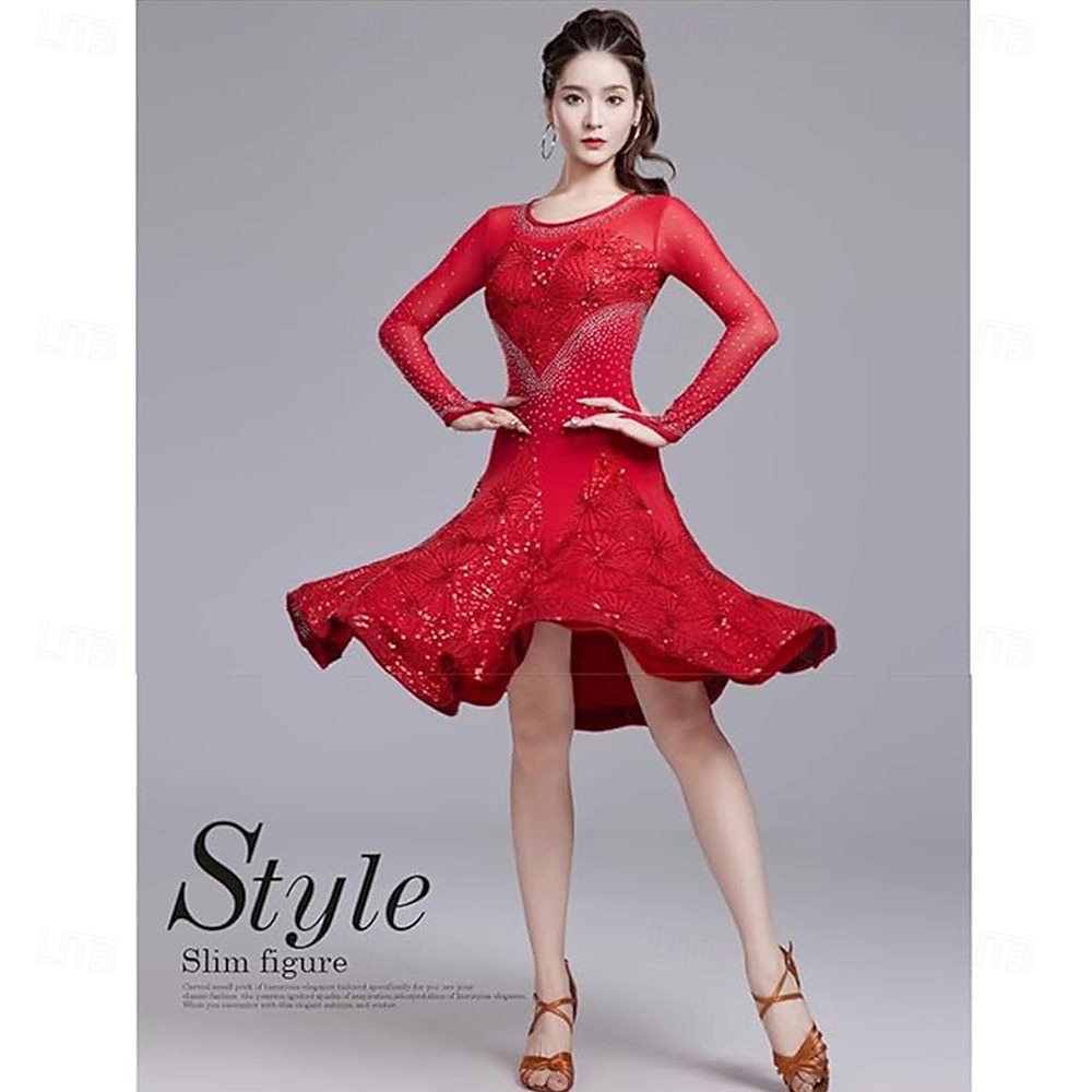 Latin Dance Dress Splicing Women's Performance Training Theme Party Long Sleeve 100% Cotton 2025 - $186.99 –P3