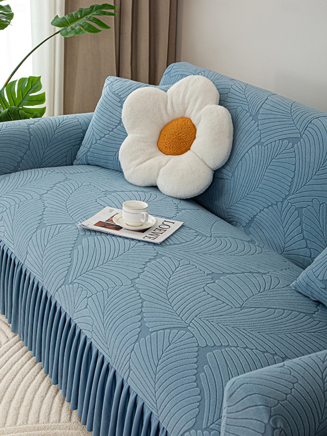 Capa de sofá com saia elástica jacquard, cor sólida premium, quatro estações, espessada, antiderrapante, universal, capa para sofás de 2026 por $50.99 –P7