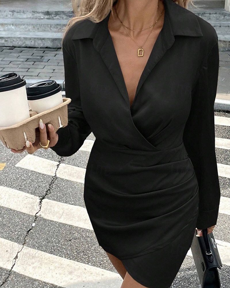 Damskie Sukienka mini Czarna sukienka Sukienka na imprezę Sukienka koktajlowa Satynowa sukienka Moda Nowoczesny Impreza Wieczorna impreza Spotkanie towarzyskie Regularny Równina Długi rękaw 2025 - $34.99 –P2