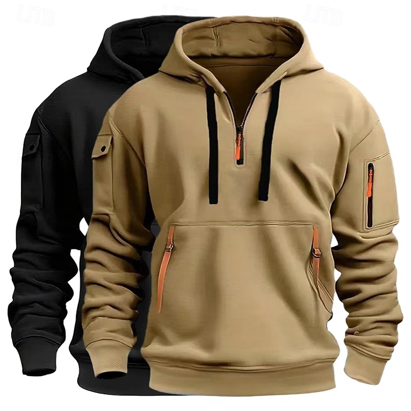 Homme Sweat à capuche Sweat à capuche quart zippé Sweat à capuche tactique Kaki + Noir Gris clair + bleu Gris foncé + Noir Blanc + Gris clair Vin+Noir À capuche Uni Fermeture éclair Sport & Loisir de 2025 ? $39.99 –P2