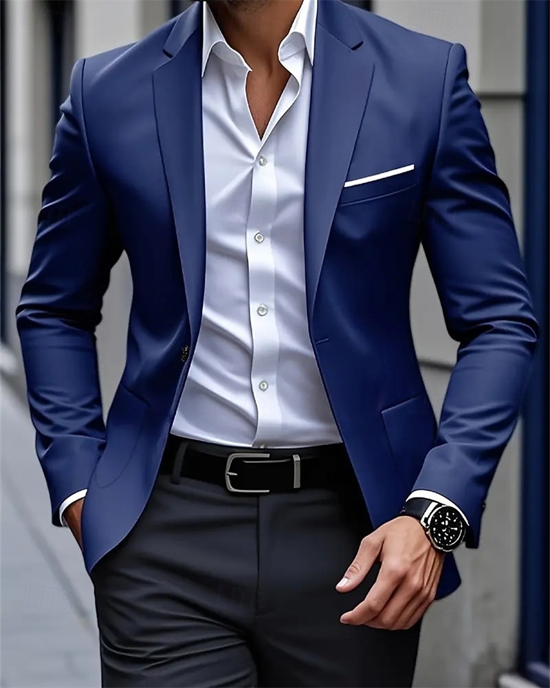 Herre Blazer Virksomhet Cocktailfest Bryllupsfest Mote Fritid Vår Høst Polyester عادي Lomme Knapper Bekvem Enkeltkneppet Blazer Svart Navyblå Himmelblå 2026 - $65.99 –P9