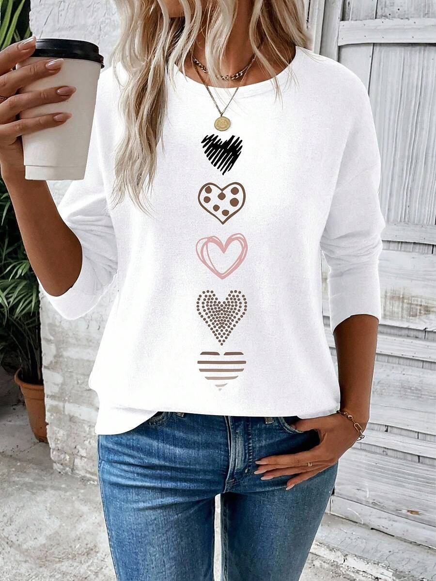 Per donna Maglietta Stampato Cuore Grafico Vintage Moda Elegante Manica Lunga Girocollo Top Regolari Quotidiano Weekend Blu Nero Bianco Rosa Primavera Autunno Inverno del 2026 a $26.99 –P4