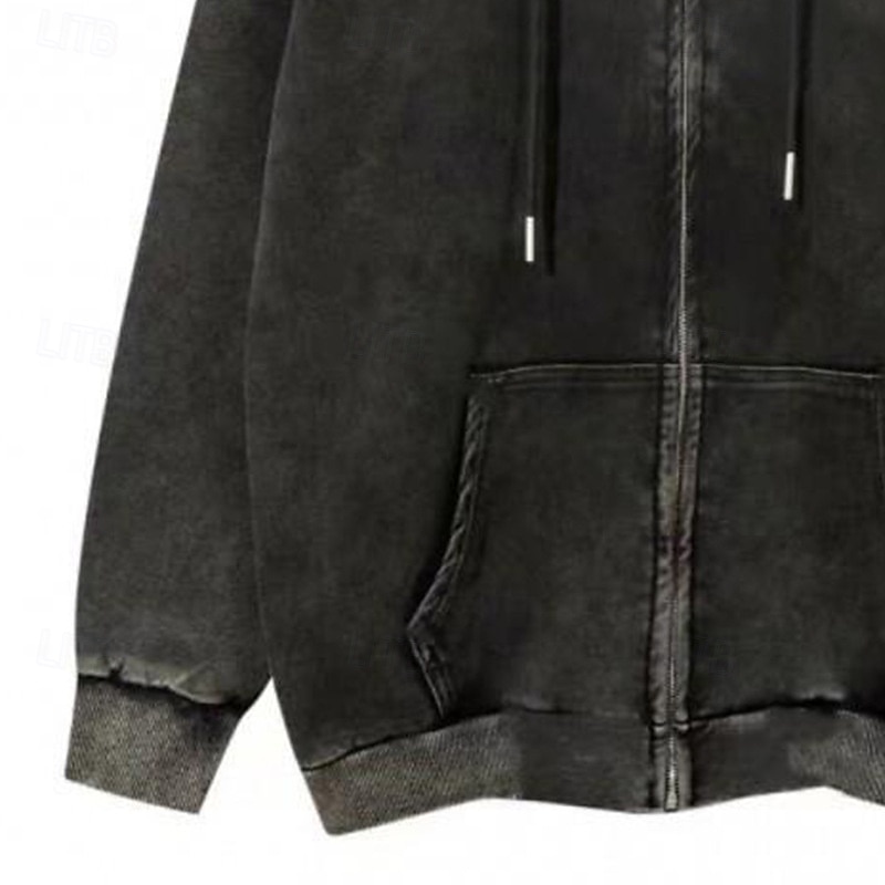Per uomo Felpa con cappuccio a zip intera Felpa con cappuccio Felpa con cappuccio invecchiata Nero Con Cappuccio Semplice Tasca Casuale Quotidiano Uscire Streetwear Casual Autunno & Inverno del 2025 a $35.99 –P2