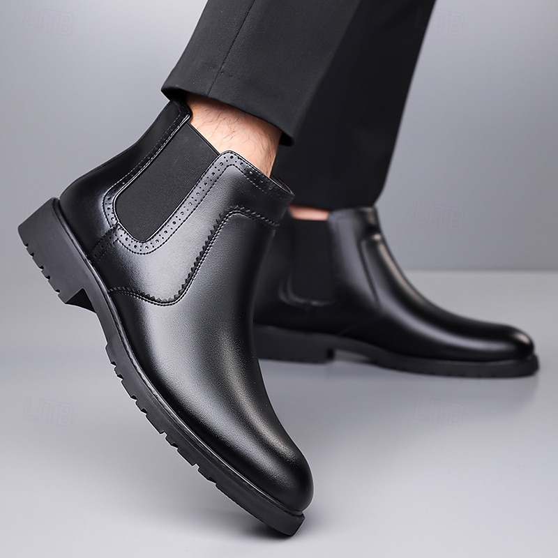 Homme Bottes Rétro Marche ancien Quotidien Cuir PU Confortable Bottes Mi-Mollet Mocassin Brun foncé Noir Printemps Automne de 2025 ? $54.99 –P18