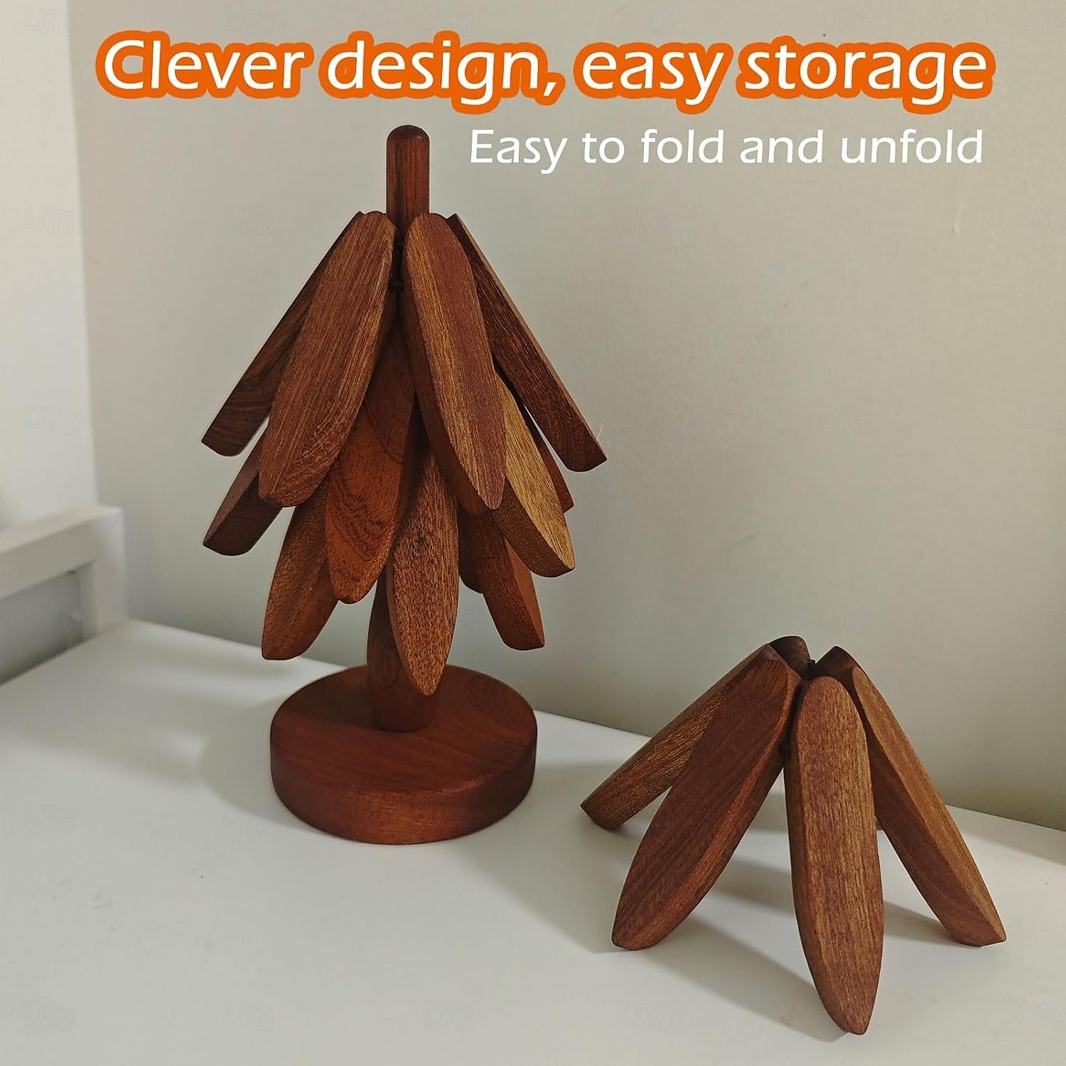 ensemble de dessous de plat en bois naturel, 3/4/5 dessous de plat en bois &1 support comme un sapin de Noël, dessous de plat de cuisine pliable naturel pour casseroles, poêles, bols &théières de 2025 ? $12.99 –P9