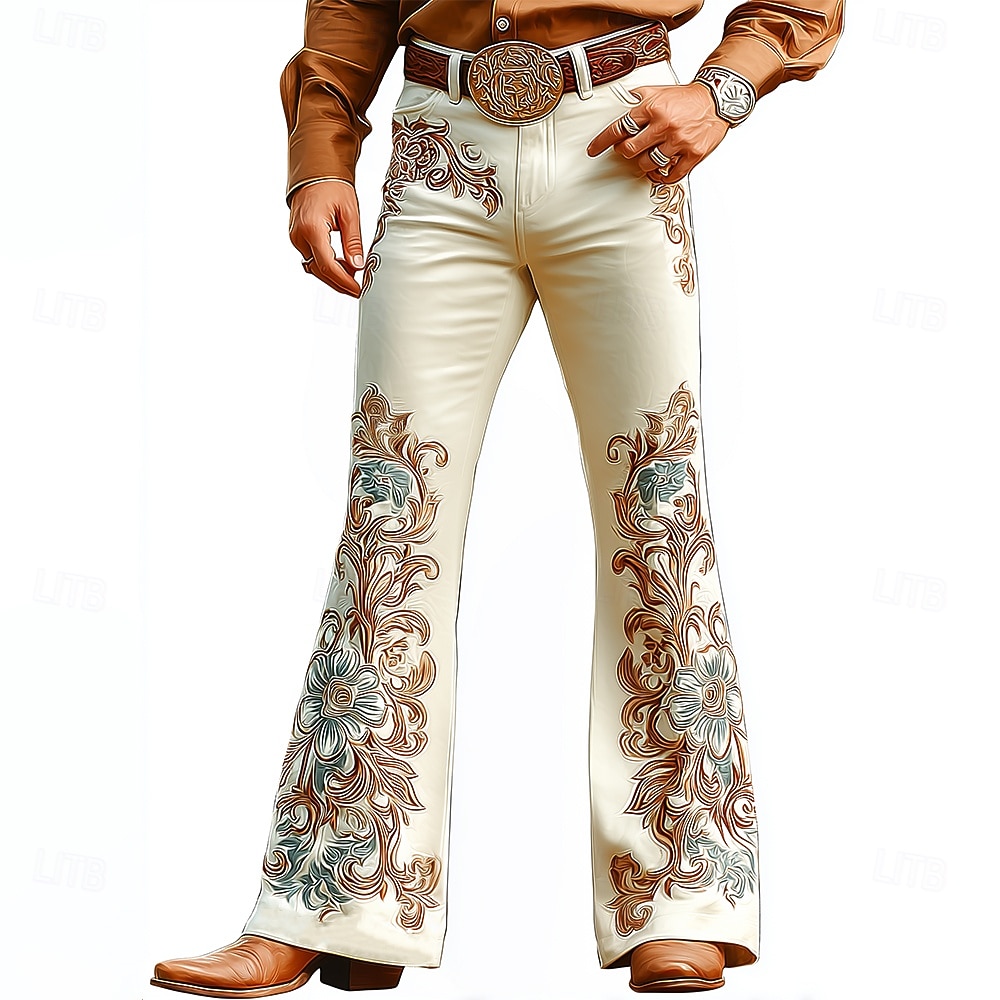 Per uomo Stampa Floreale Fiori Pantaloni da discoteca Pantaloni a zampa d'elefante anni '60 e '70 Misura del girovita medio Western Vintage Retrò All'aperto Vacanza Casuale Tasche Laterali Pantaloni del 2026 a $29.99 –P1