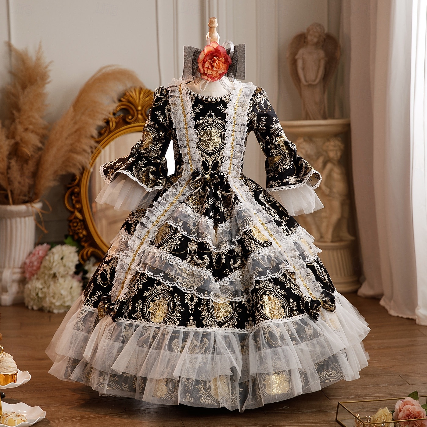 Rokoko Steampunk schick Maxi Partykostüm Zubehör Glockenärmel Prinzessin Schleife Retro Ballkleid Spitzkragen Kostüm Mädchen königlich Weihnachten Halloween Karneval Maskerade Hochzeitsfeier Festival 2026 - $170.99 –P7