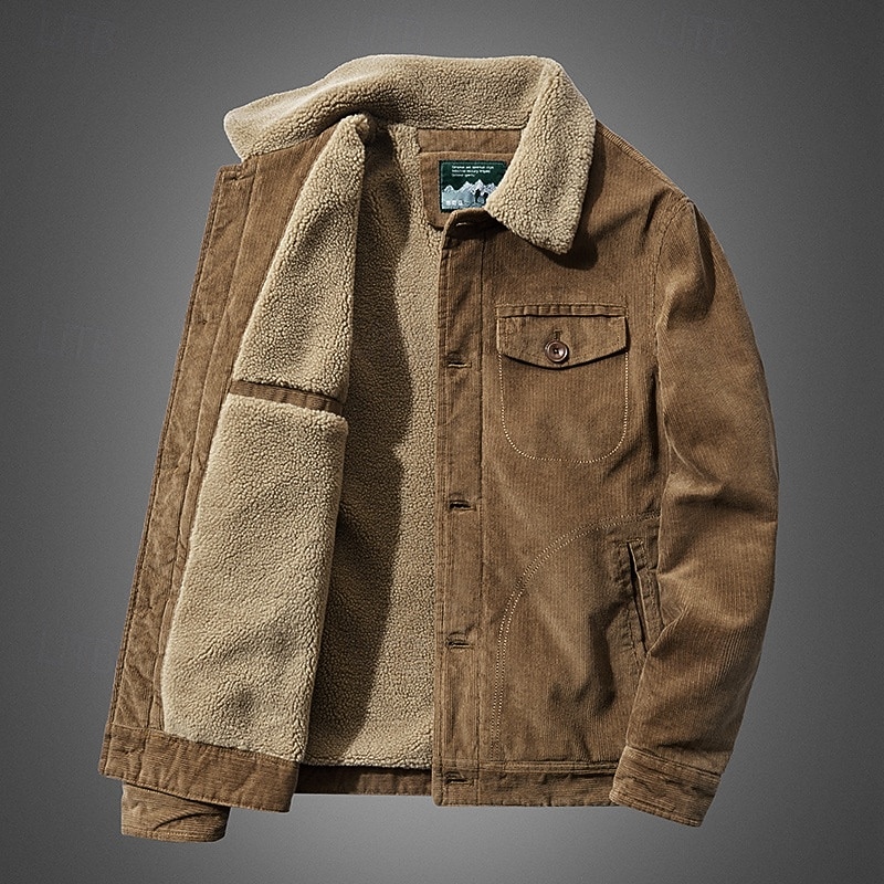 Herren Winterjacke Cordjacke Fleecejacke Freizeitjacke Urlaub Täglich Thermowarm Tasche Fleece Herbst Winter Einfach Mode Streetwear Revers Regulär Gelb Khaki Armeegrün Grau Jacken 2025 - $57.99 –P15