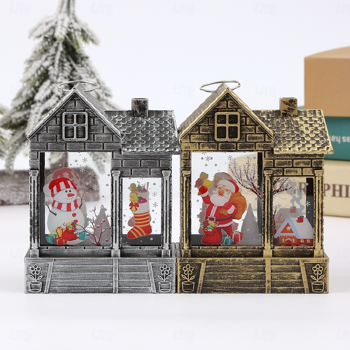 1 Pc 12.2 * 8.9CM Christmas retro small house shaped LED electronic candle night light desktop Christmas style ornament light LR1130 * 3 battery 2025 - $3.49 –P12