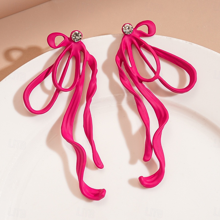 orecchini pendenti con nastro colorato da donna e perno di cristallo: gioielli audaci per feste, serate fuori ed eventi di moda del 2025 a $11.99 –P10