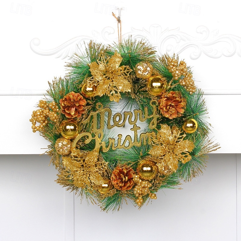 Christmas Wreath for Front Door, Indoor & Outdoor Decoration, Gold Holiday Floral Vine Wreath with Merry Christmas Letters, Artificial Garland for Hotel, Store, and Home Decor 2025 - $18.99 –P1