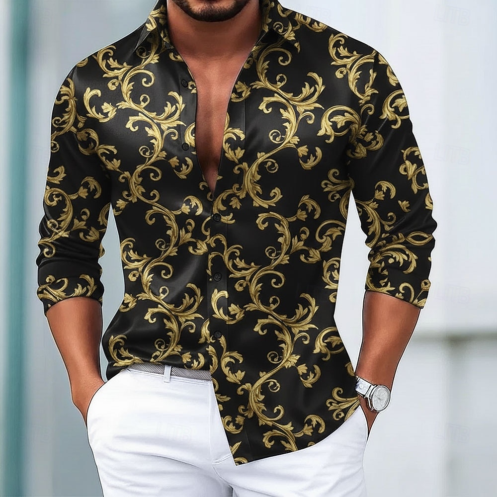 Homens Estampa floral Barroco Flores Camisa Social Blusa de cetim Saia Manga Longa Vintage retrô Férias Dia a Dia Verão Primavera Outono Aberto para a Lateral Impressão 3D Camisas de botões Preto de 2026 por $29.99 –P2