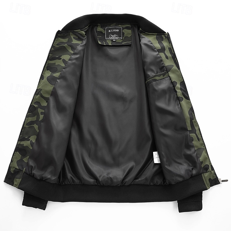 Per uomo Giacca Leggera Giubbotto bomber Giacca Casual Vacanza Quotidiano Traspirante Tasca Primavera Autunno Mimetico Moda Classico Collo alla coreana Regolare Blu Verde militare Giacca del 2026 a $42.99 –P3