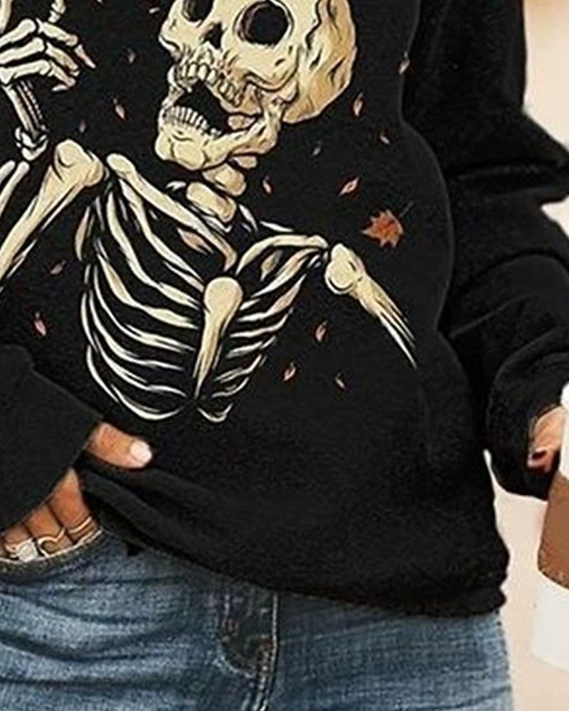 Per donna Felpa Pullover Grafico Teschio Halloween Attivo Moda Streetwear Manica Lunga Girocollo Top Regolari Streetwear Abbigliamento Quotidiano Casuale Stampato Nero Autunno Inverno del 2025 a $14.99 –P3