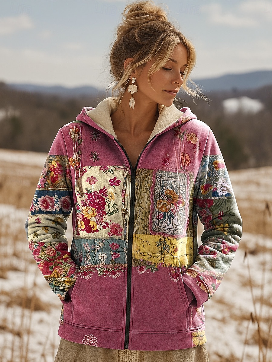 Per donna Cappotto Invernale Giacca Sherpa Caldo Leggero Patchwork Stampato Foderato in pile Elegante Vintage Casual Boho Vintage Floreale Vacanza Casa Casuale Quotidiano Regolare Con Cappuccio del 2026 a $51.99 –P1
