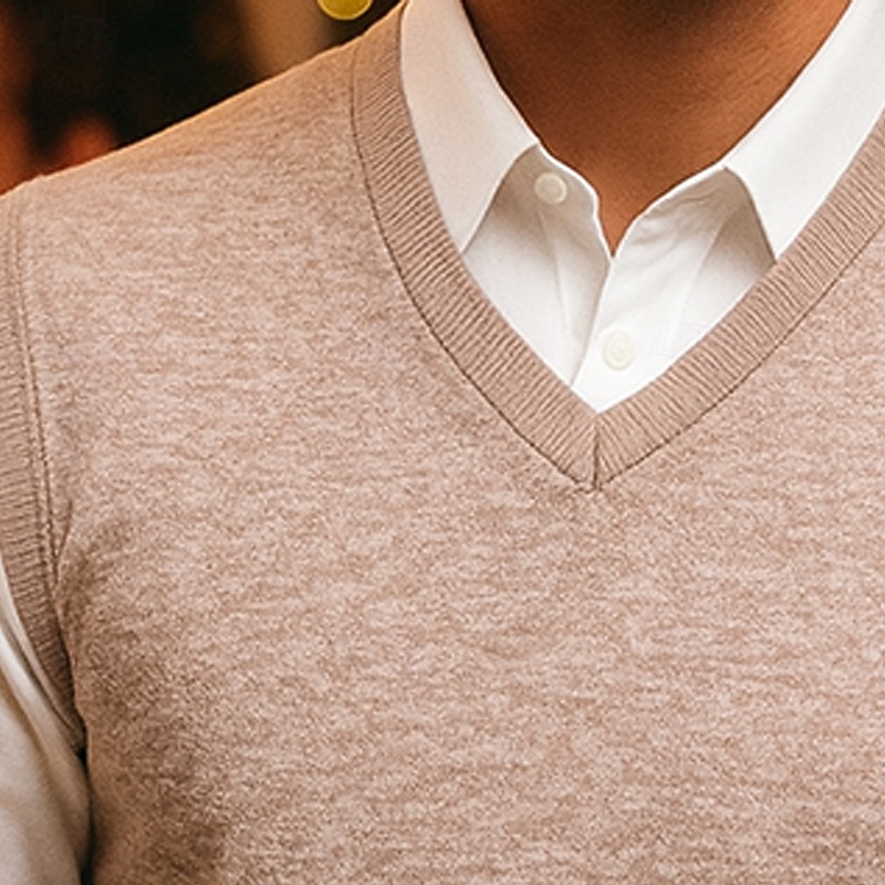 Herren Pullover Pullunder Gerippt Stricken Normale Oberteile Gestrickt Schmale Passform Einfach V Ausschnitt Strickware Zeitgenössisch Geschäft Lässig Bekleidung Frühling Herbst Kamel Schwarz M L XL 2026 - $39.99 –P9