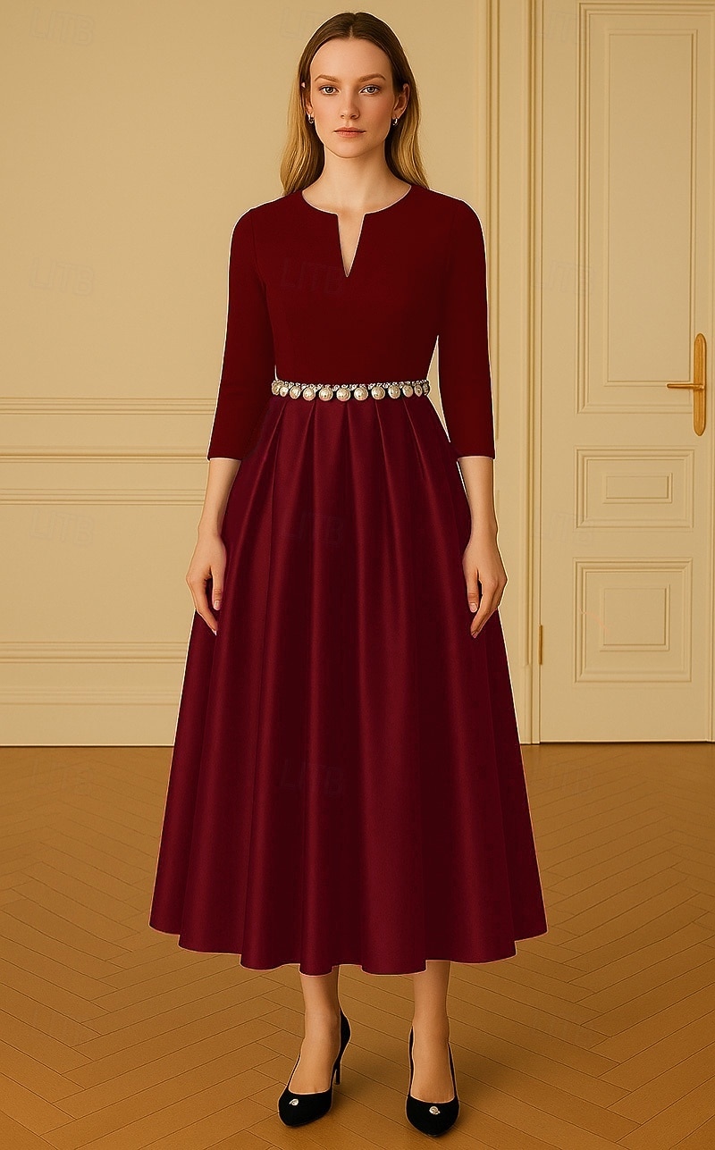 Ligne A Robes de Cocktail Élégant Robe de soirée Formel Mariage Longueur thé Manche 3/4 Col en V Crêpe Extensible avec Perles 2025 de 2025 ? $164.99 –P5