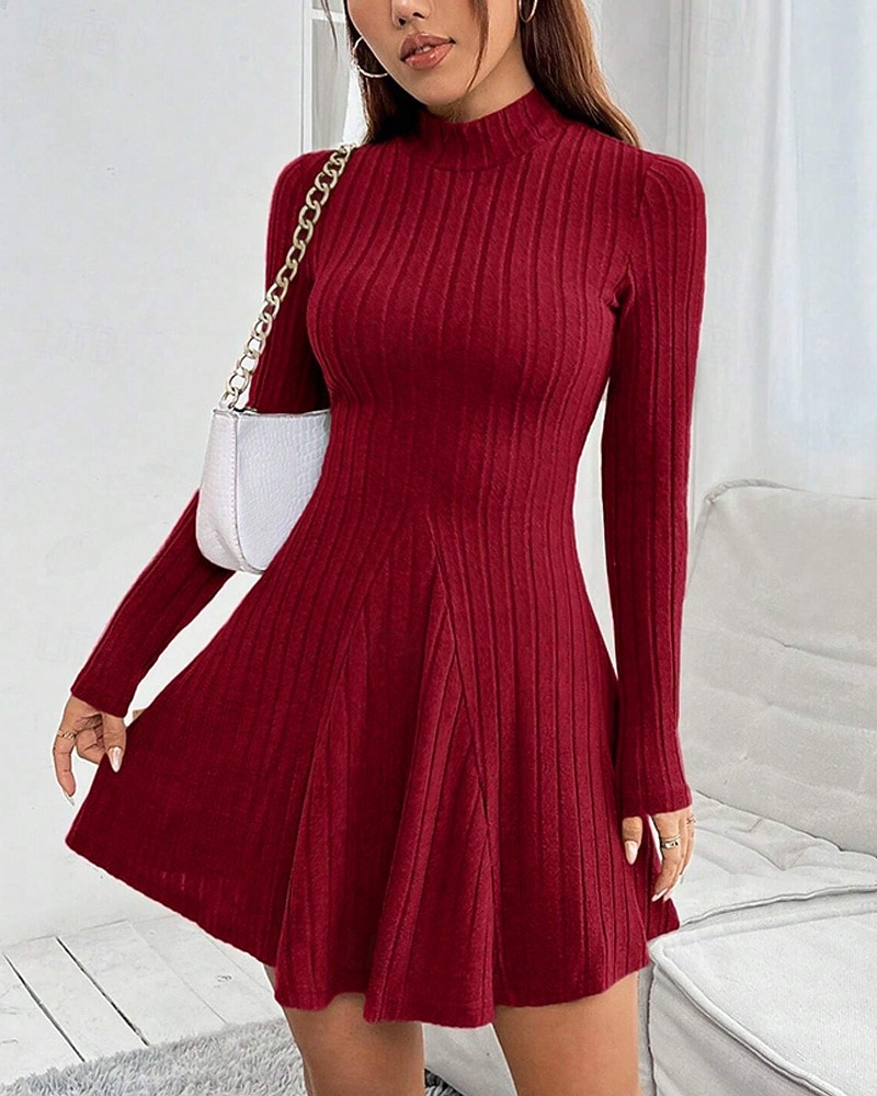 Női Mini ruha hétköznapi ruha Koktélruha Divat Modern Napi Randi Hétvége Normál Sima Hosszú ujj Állógallér Bor Tavasz Ősz 2025 - $31.99 –P5