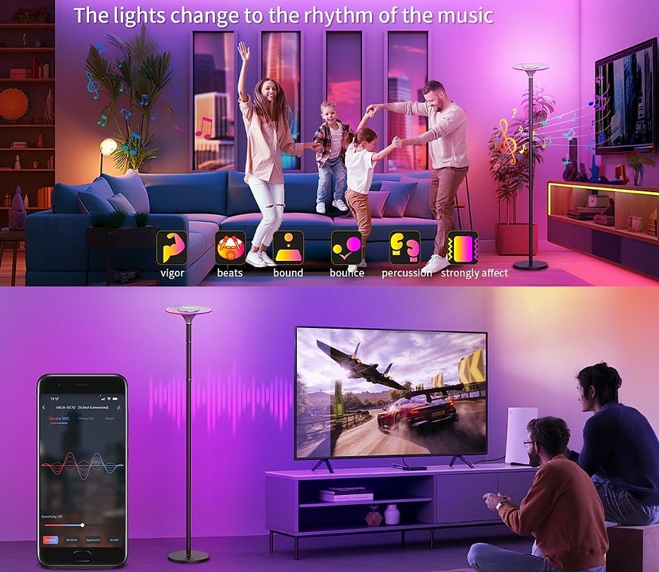 Lámpara de pie RGB para sala de estar, lámpara de pie inteligente con control remoto de aplicación para dormitorio, oficina y lectura. 2025 - $54.99 –P10