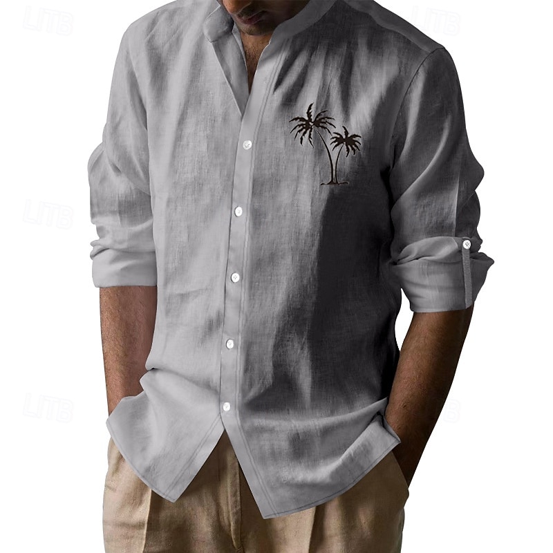 Miesten Paita Pellava paita Rento paita Button Up paita Puuvillainen paita Palmu Loma Havaijilainen Musta Valkoinen Khaki Harmaa Pitkähihainen Nauhakaulus Kevät Syksy Vaatetus Painettu 2025 - $25.99 –P16