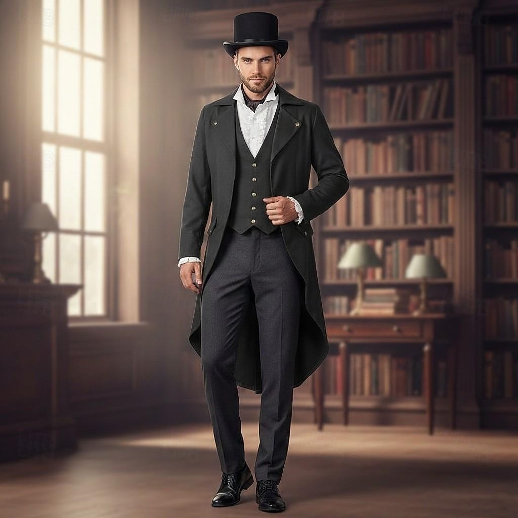 Mittelalter Renaissance Steampunk Mantel Smoking Frack Vampir Adliger Kostüm Männer Ebenezer Scrooge Elf Halloween Karneval Aufführung LARP Ren Faire Erwachsene Mantel Weihnachten 2026 - $72.99 –P1