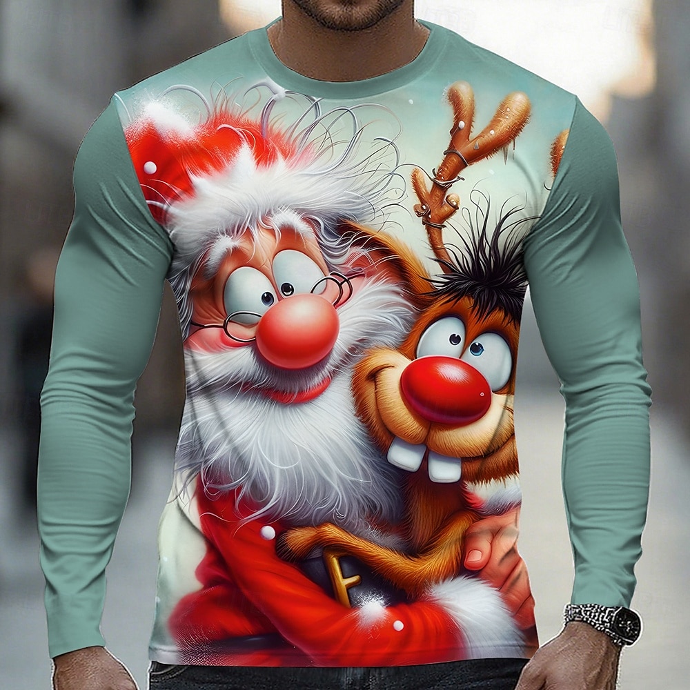 Jul Herr jultomten Rolig T-shirt Långärmad T-shirt 3D-tryck Rund hals Skjorta Mode Grundläggande 3D Gata Ledigt Dagligen Blå Blå 2# Rubinrött Sommar Vår Kläder S M L XL XXL XXXL 2025 - $23.99 –P5