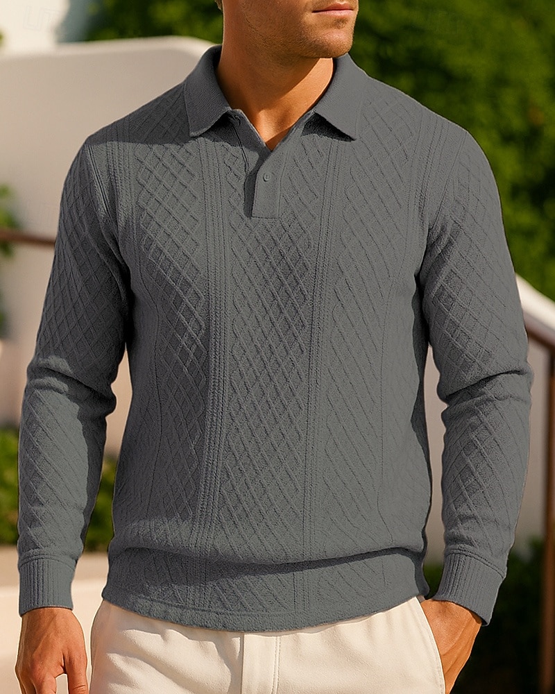 Miesten Jacquard-neulepaita Vapaa-ajan poolopaidat Jakardi Pitkähihainen Topit Urheilu- ja treenivaatteet Syksy Yhtenäinen Muoti Ulkoilu Matkailu Urheilu Urheiluasut Urheiluvaatteet Musta Sininen 2025 - $25.99 –P4