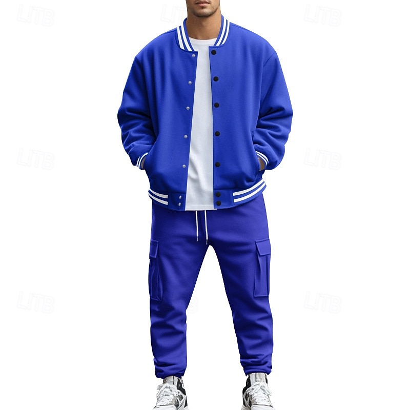 Hombre Sudadera Tracksuit Conjunto de atuendo Escote Chino Exterior Diario Deportes Correa Bolsillo Raya Negro Rojo Azul Marino Poliéster Ropa de Deporte Moda Ropa de calle Primavera 2026 - $57.99 –P20