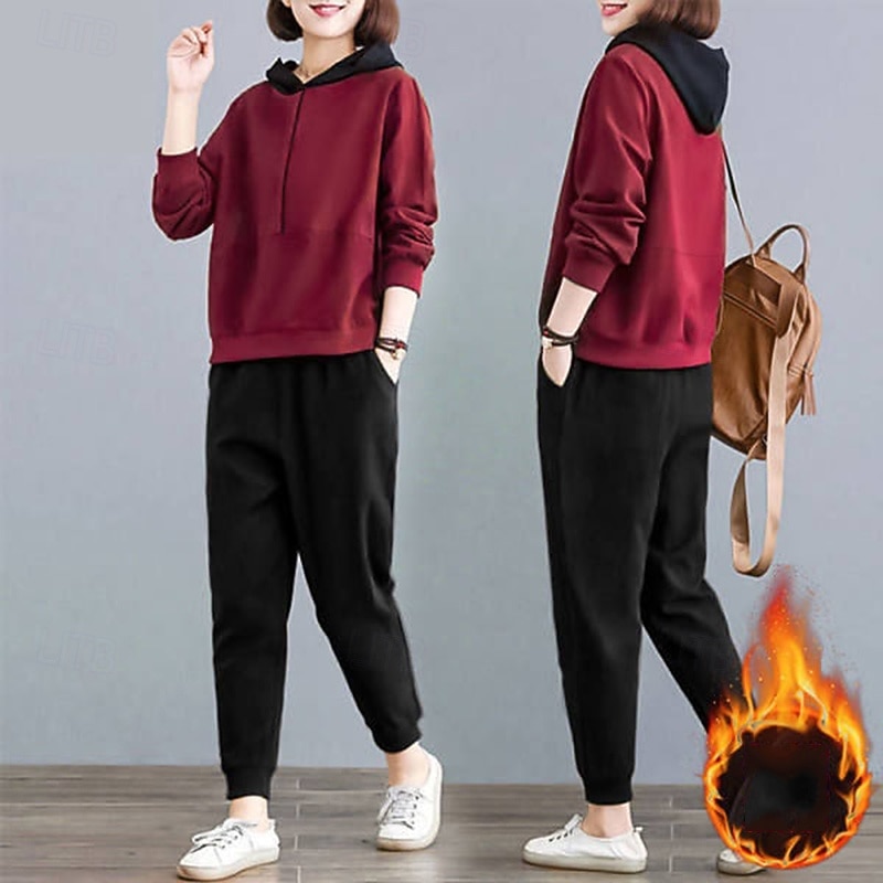 Per donna Felpe con cappuccio da salotto Tute in pile con tasca Tinta unita Completo Abbigliamento Autunno & Inverno Nero Rosso Palestra All'aperto Corsa Antivento Caldo Manica Lunga Sport del 2025 a $74.99 –P6