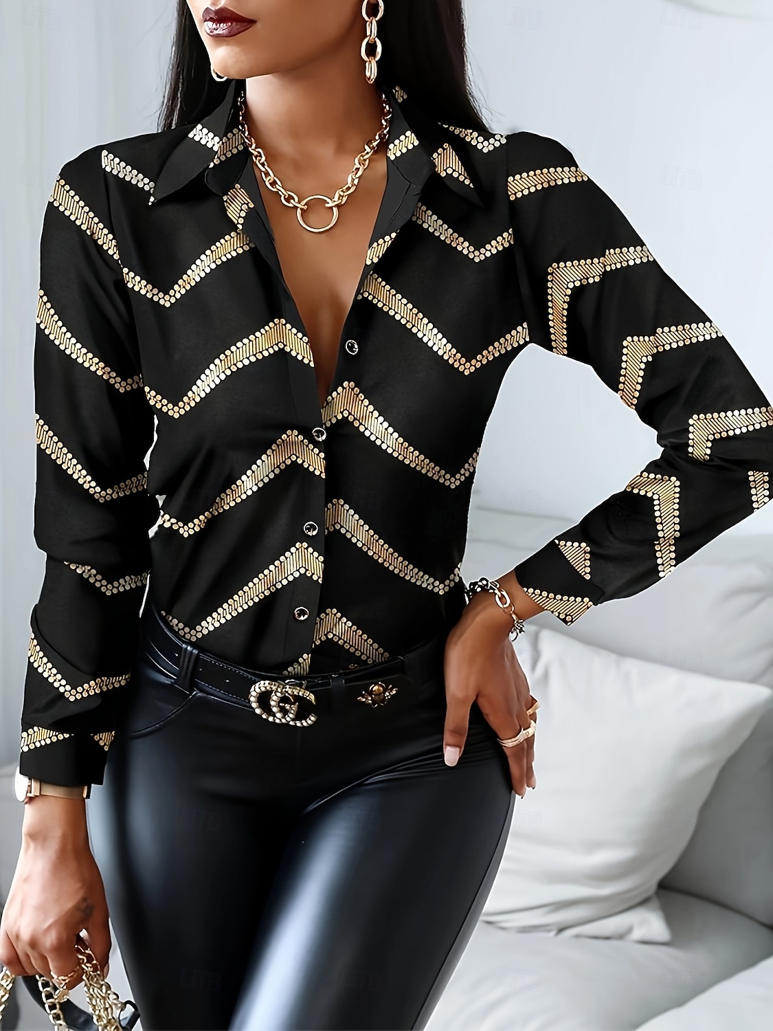 Women's Work Shirt Graphic Leopard Elegant Stylish Casual Long Sleeve Shirt Collar Regular Tops Daily Work Party Evening Wear Black White Red Gold Summer Fall Winter Spring, Fall, Winter, Summer 2026 - $41.99 –P7
