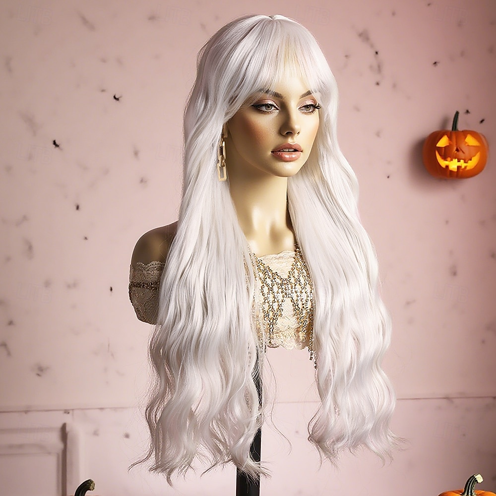 Парики из искусственных волос Естественные кудри Волнистый Средняя часть Аккуратная челка Парик 26 дюймы Белый Искусственные волосы 26 дюймовый Жен. Мягкость удобный Белый 2026 - $34.99 –P4