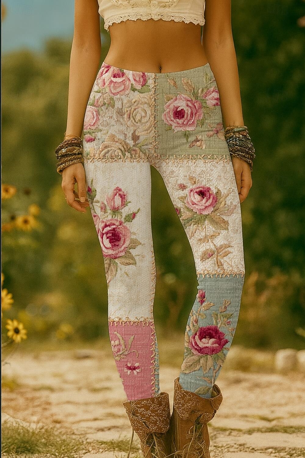 Women's Leggings Vacation Vintage Ethnic Style Full Length High Waist Floral Graphic 3D Print Quick Dry Breathability Soft Stretchy Daily Home Outdoor White Pink Blue Green Summer Spring Fall Regular 2026 - $21.99 –P4