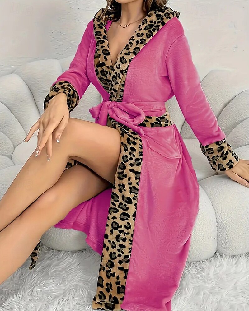 Damskie Piżama Koszula nocna Flanela Moda Codzienny Panterka Koronka Niejednolita całość Kieszeń Urlop Dom Łóżko Długi rękaw W serek Czarny Khaki Czerwona róża Jesień Zima Dopasowana 2026 - $45.99 –P1