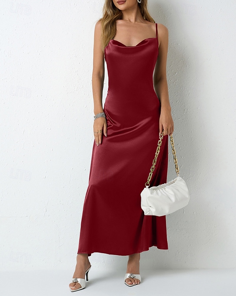 Dames Halflange jurk Satijnen Jurk Feestjurk Cocktail jurk Slipdress Modieus Modern Buiten Avond Feest Feest Normale pasvorm Effen Mouwloos hihnat Lichtgroen Wijn Donkergroen Paars Lente Herfst 2026 - $25.99 –P13