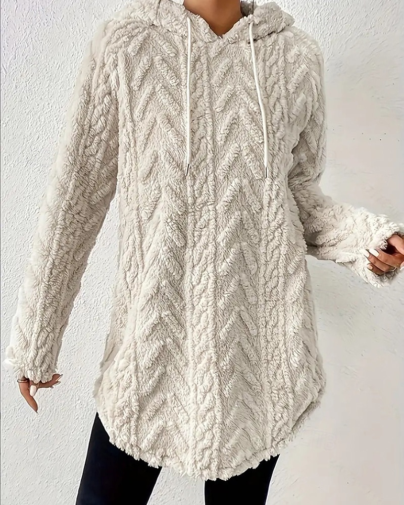 Mulheres Pulôver Moletom Com Capuz Tecido Roupa de rua Casual Velo Sherpa Manga Longa Com Capuz Tops regulares Rua Feriado Com Cordão Preto Branco Vermelho Roxo Bege Outono Inverno de 2025 por $27.99 –P4