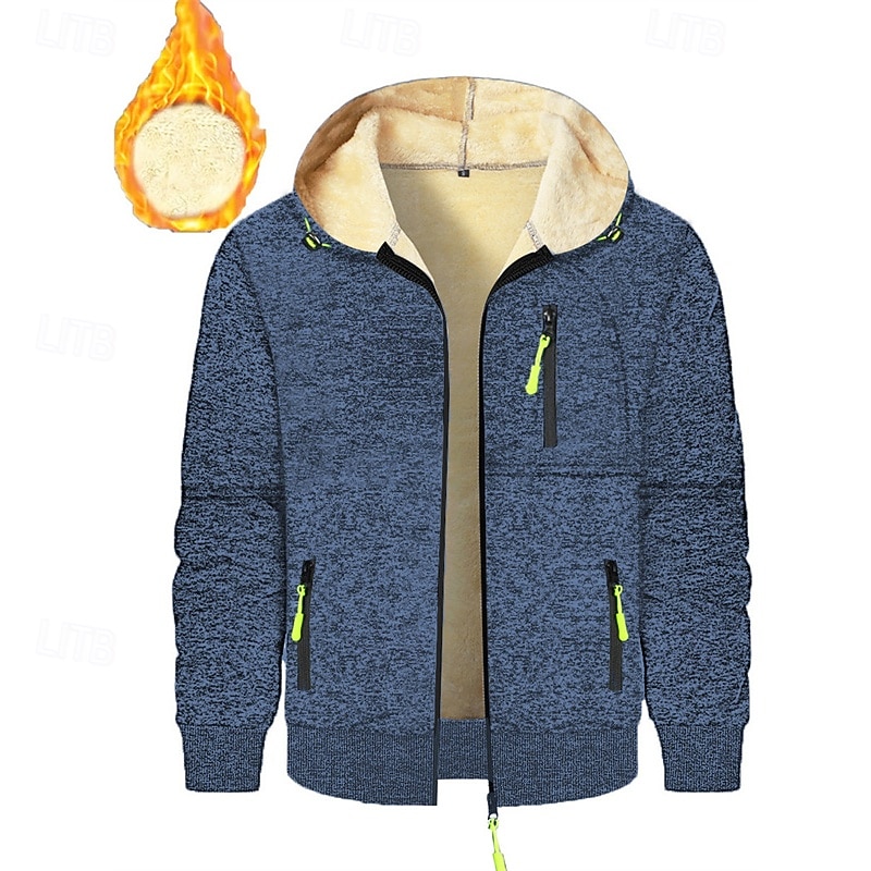 Voor heren Trui met capuchon Hoodie met volledige rits Sherpa Fleece Hoodie Spijkerbroekblauw Zwart Marineblauw Donkergrijs Capuchon Effen Lapwerk Sport & Outdoor Dagelijks Feestdagen Polyester 2026 - $28.99 –P2