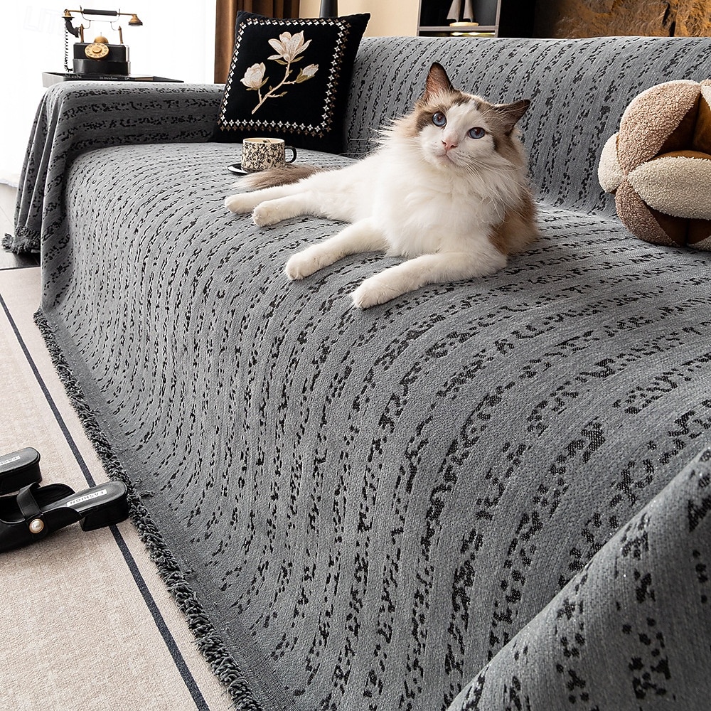 zsenília kanapéhuzat, minimalista csíkos huzat, luxus csúszásmentes kanapévédő, háziállatbarát kanapéhuzat, univerzális kanapétakaró 2026 - $34.99 –P4