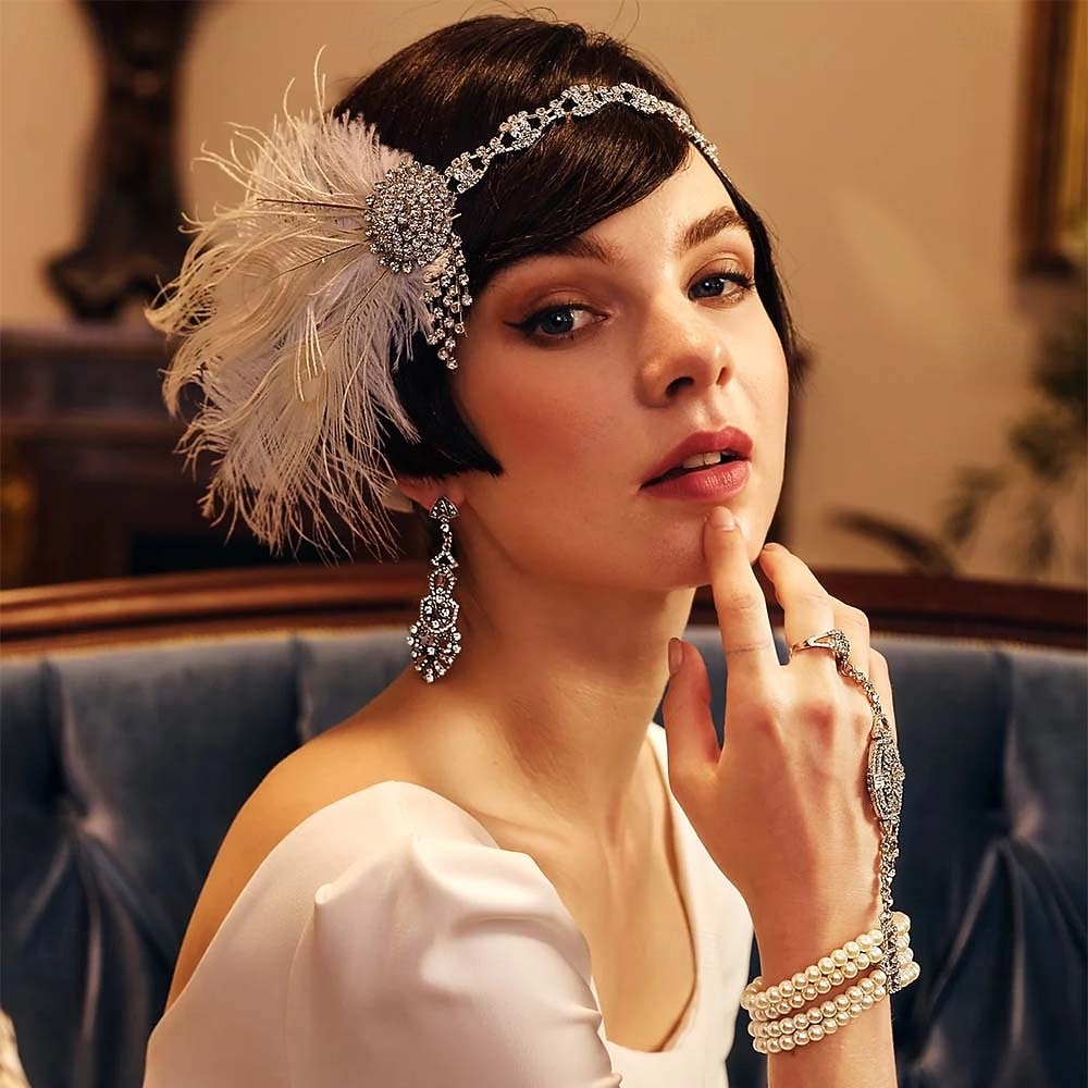 Damen-Stirnband mit Federn und Strass im Stil der 1920er Jahre – Gatsby-Flapper-Haaraccessoire für Gesellschaftstanz, Cocktailpartys und Veranstaltungen mit Vintage-Thema 2026 - $18.99 –P1