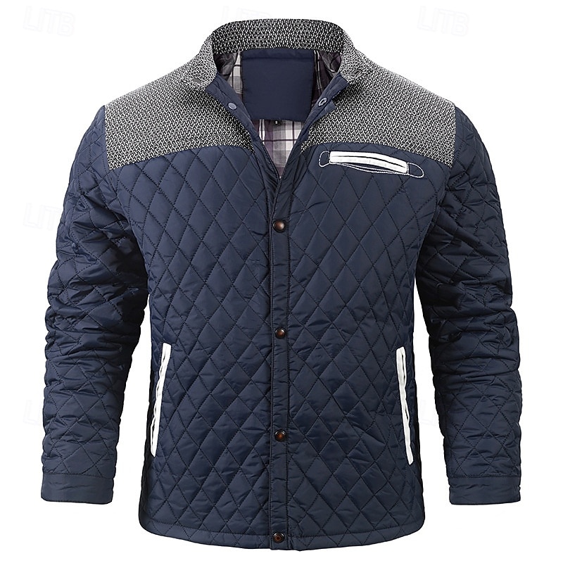 Herr Quiltad jacka Vardaglig jacka Semester Dagligen Håller värmen Lappverk Ficka Höst Vinter Färgblock Mode Klassisk Hög krage Normal Svart Blå Kaki Armégrön Jacka 2025 - $60.99 –P13
