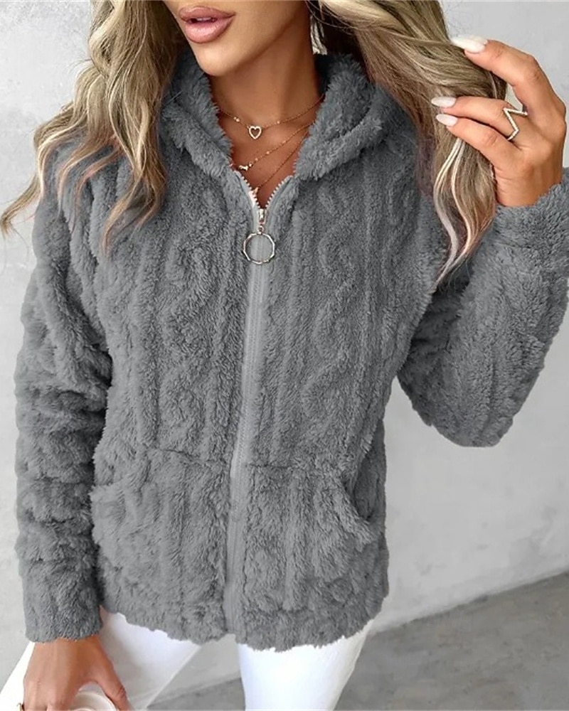 Per donna Giacca in Pile Cappotto Giacca con Cappuccio Caldo Confortevole Cerniera Tasca Moda Moderno Casual Semplice Uscire Weekend Cerniera Regolare Con Cappuccio Vestibilità regolare Manica Lunga del 2025 a $26.99 –P1