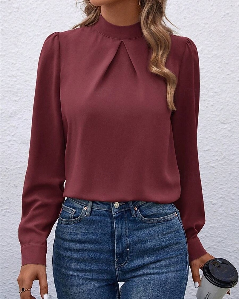 Γυναικεία Πουκάμισο Κομψή Φιλάρεσκος Σατέν Μπλούζα Συμπαγές Χρώμα Στυλάτο Καθημερινό Μακρυμάνικο Ζιβάγκο Κανονικά μπλουζάκια Καθημερινά Εξόδου Μαύρο Κίτρινο Πράσινο Ανοικτό Ρουμπίνι Βυσσινί 2026 - $27.99 –P26